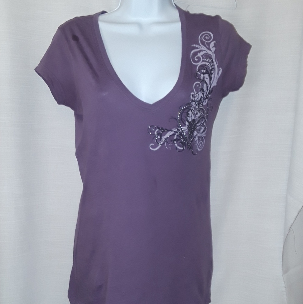 GUESS, Purple, V-neck t-shirt